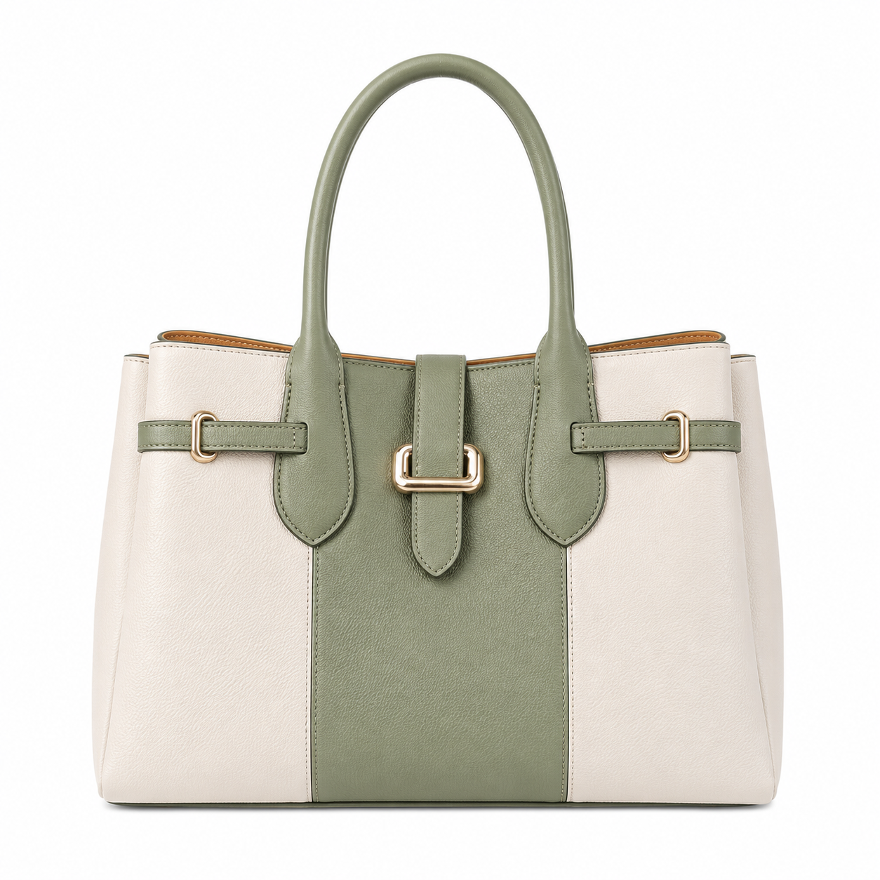 Elanura Women's White & Sage Green Leather Tote Handbag