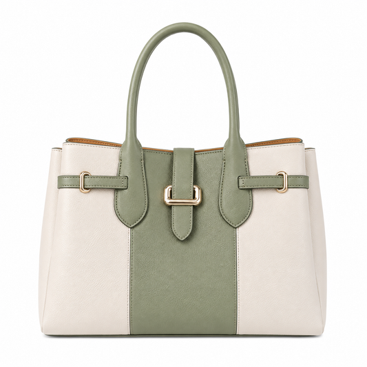 Elanura Women's White & Sage Green Leather Tote Handbag