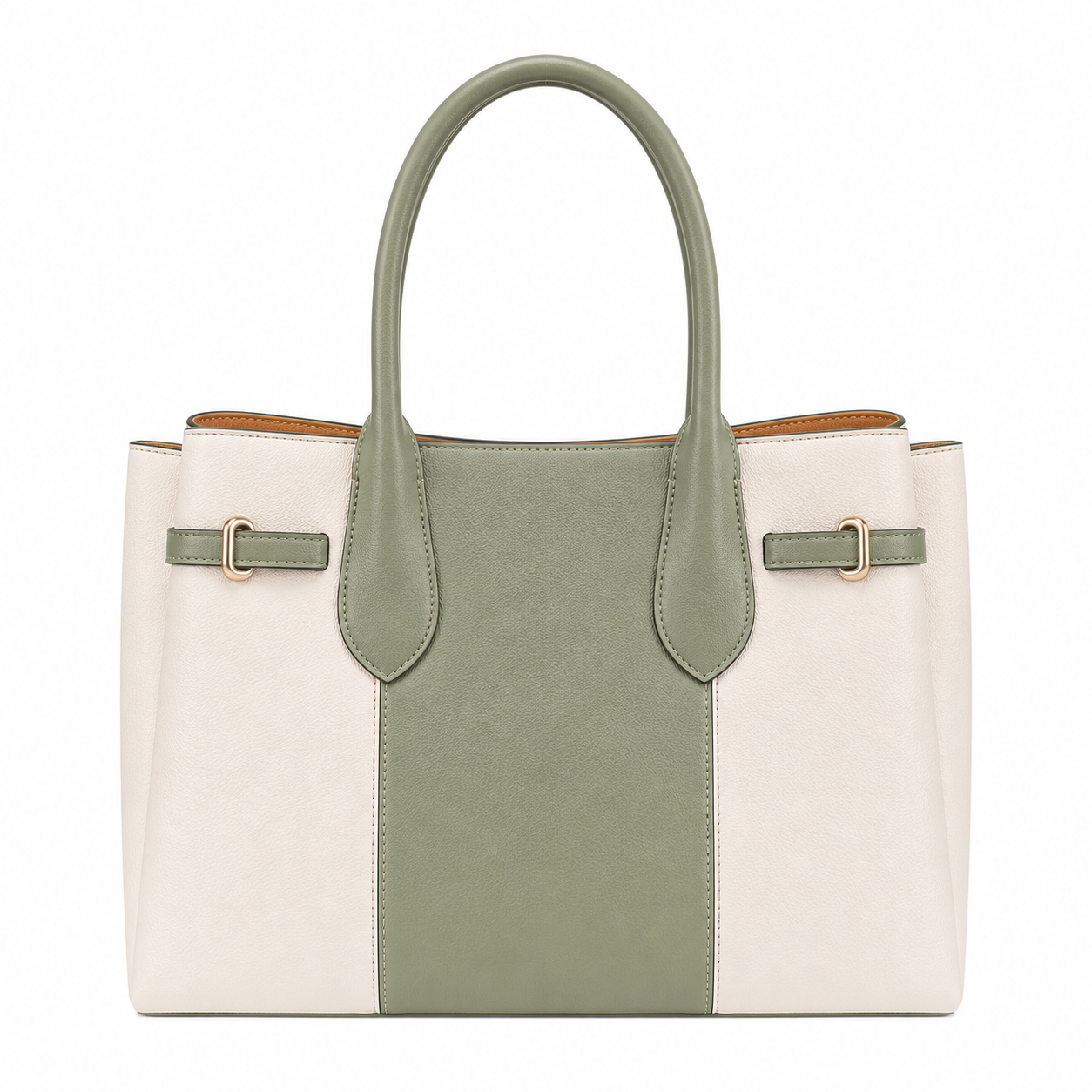 Elanura Women's White & Sage Green Leather Tote Handbag